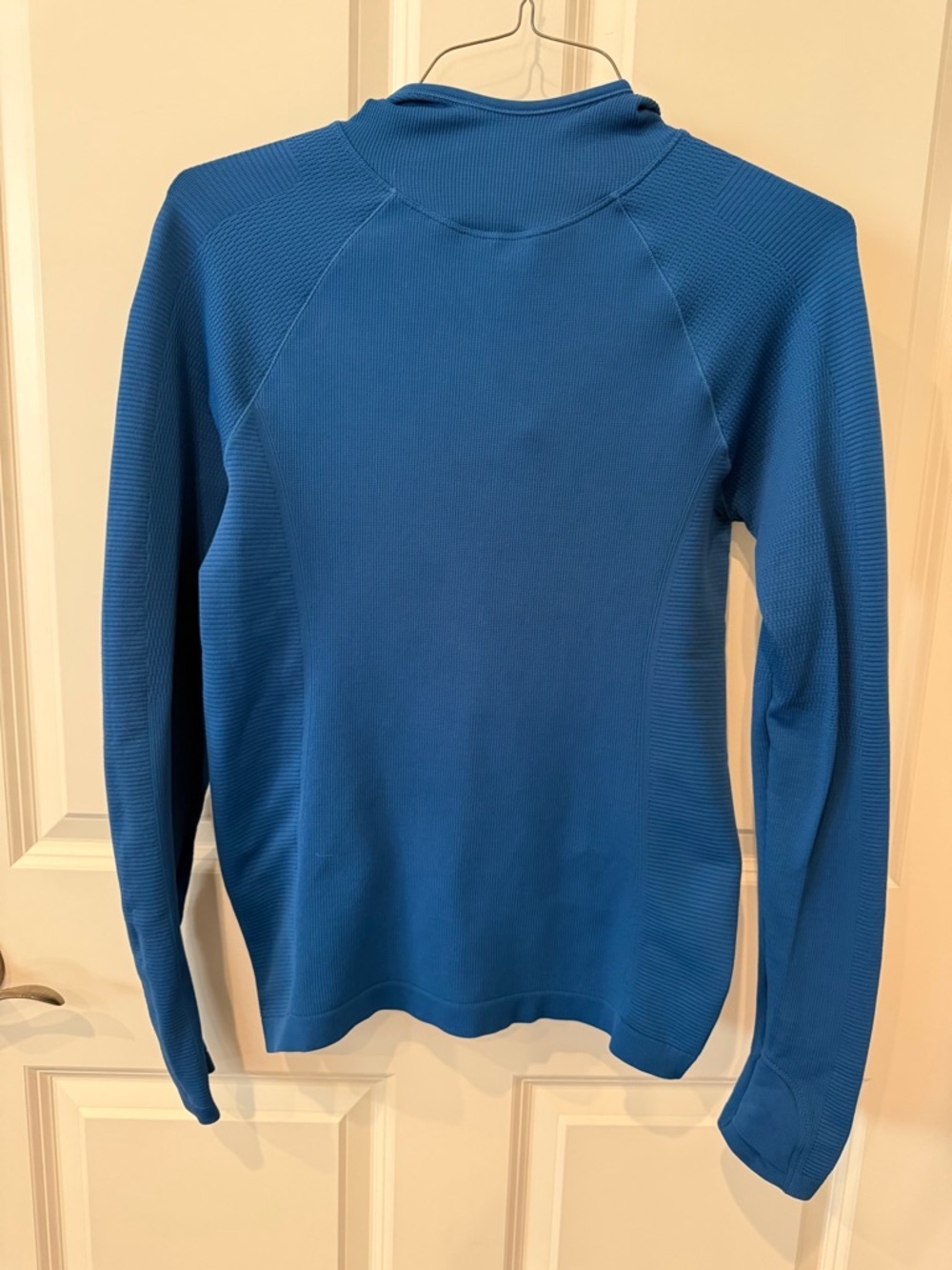 Athleta Electric Blue hooded Long-Sleeve Top, small.